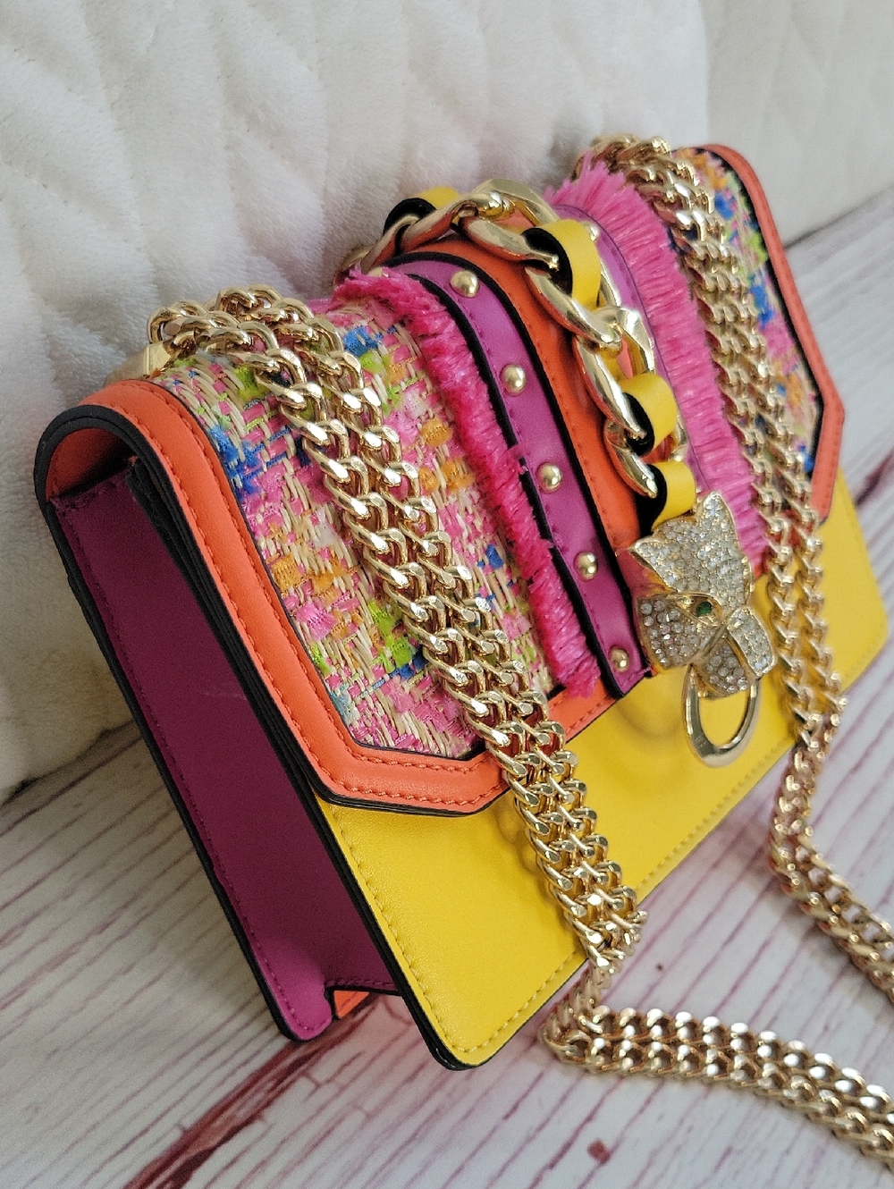 Aldo Vibrant Multi-Color Chain Shoulder Bag - Yellow & Pink - Picture 4 of 7